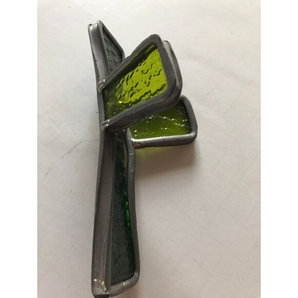 Vintage Stained Glass Crucifix Celtic Cross Handmade Dark Green & Light Green - Picture 8 of 10